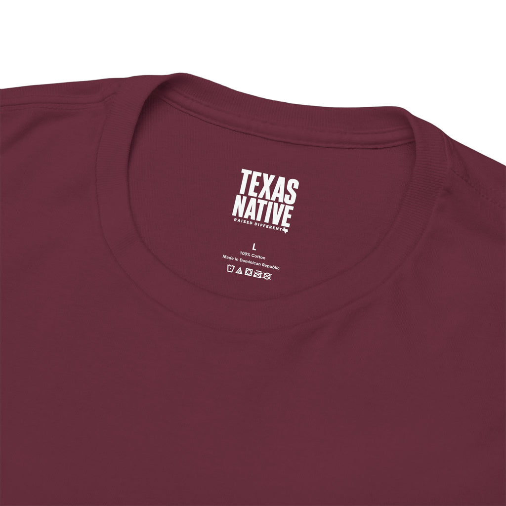 Texas Native T-Shirt — 'Raised Different' Graphic Tee (Maroon)