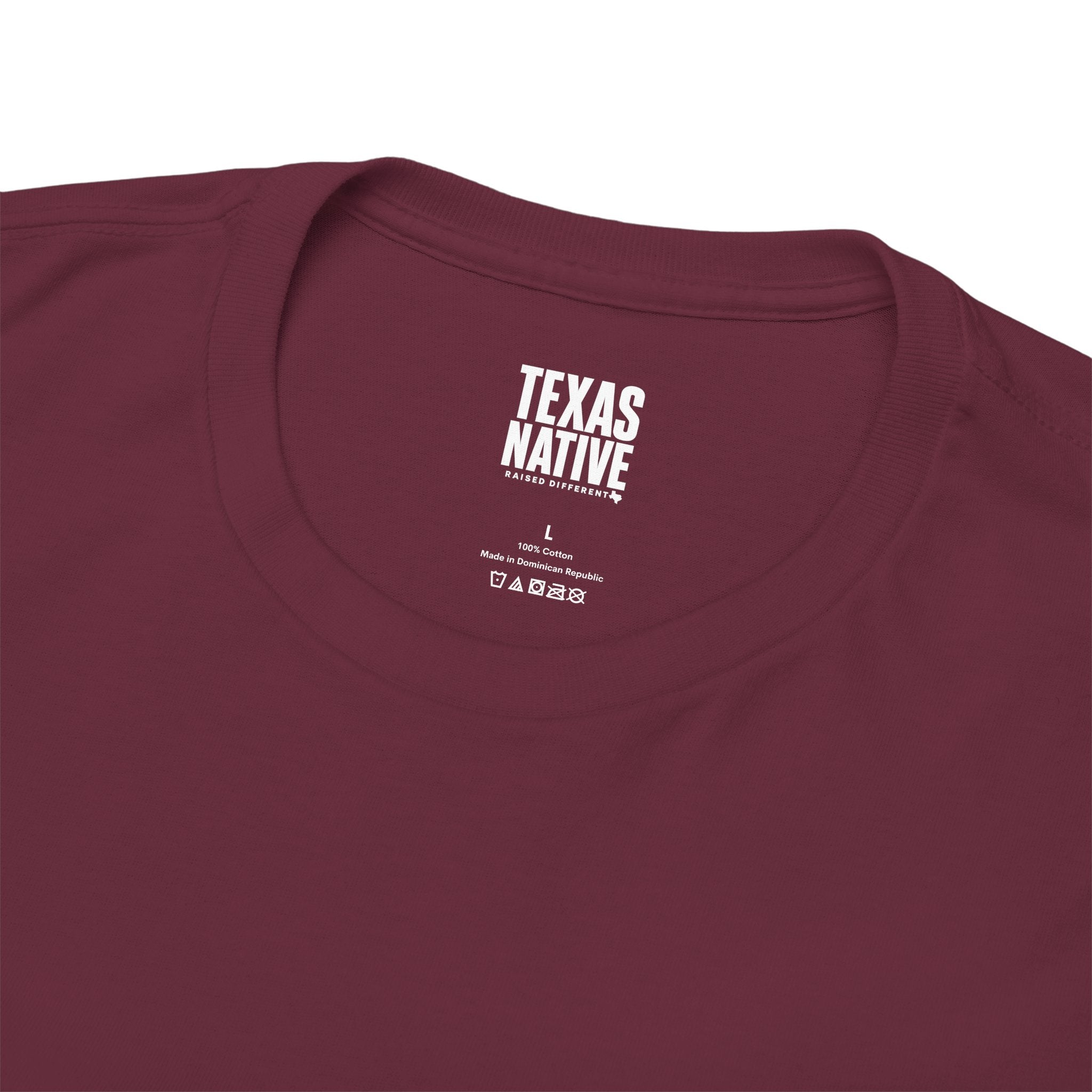 Texas Native T-Shirt — 'Raised Different' Graphic Tee (Maroon)