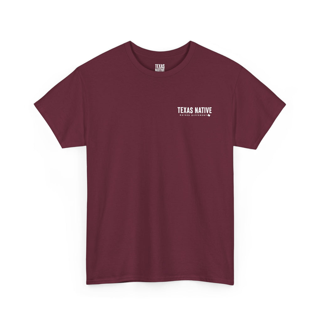 Texas Native T-Shirt — 'Raised Different' Graphic Tee (Maroon)