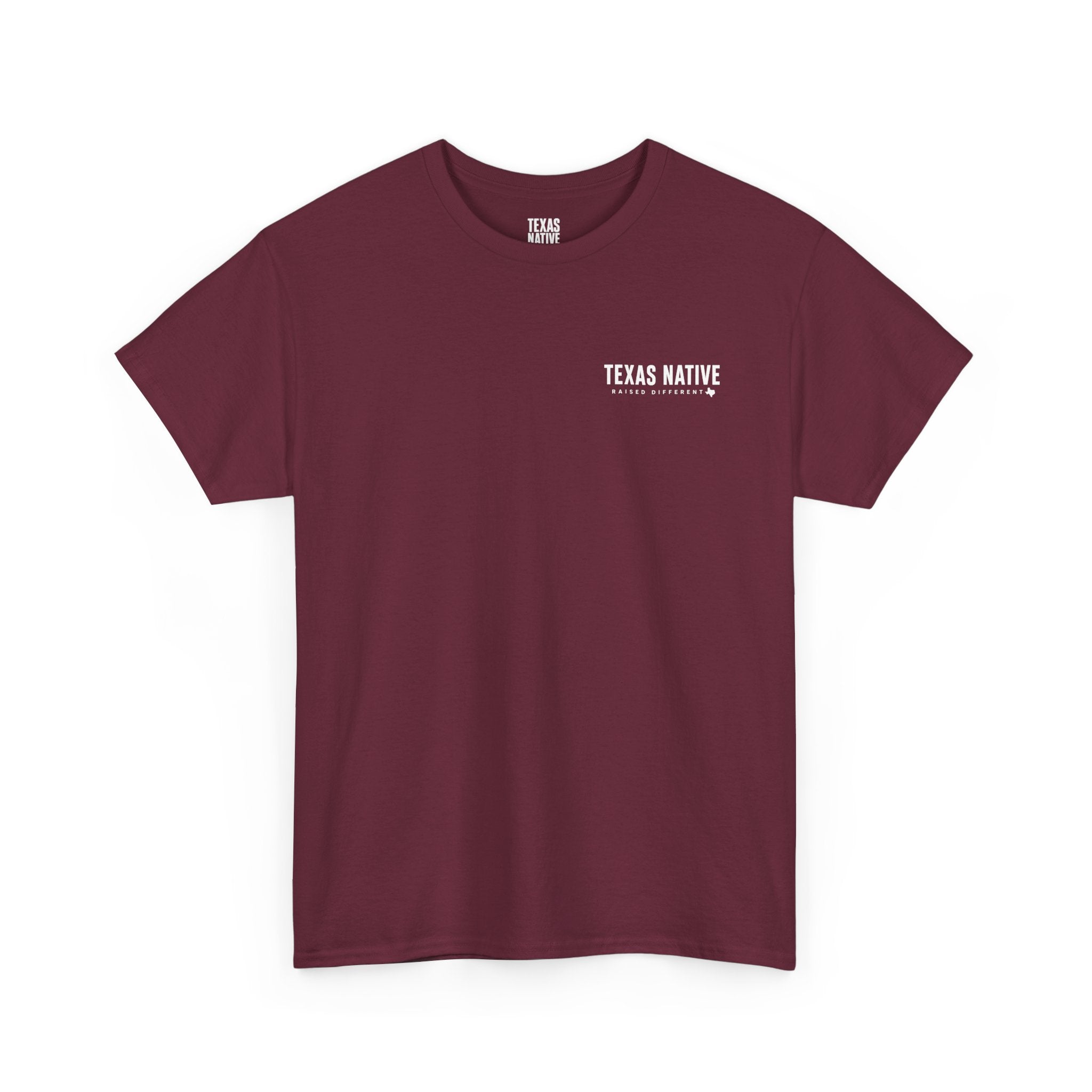 Texas Native T-Shirt — 'Raised Different' Graphic Tee (Maroon)